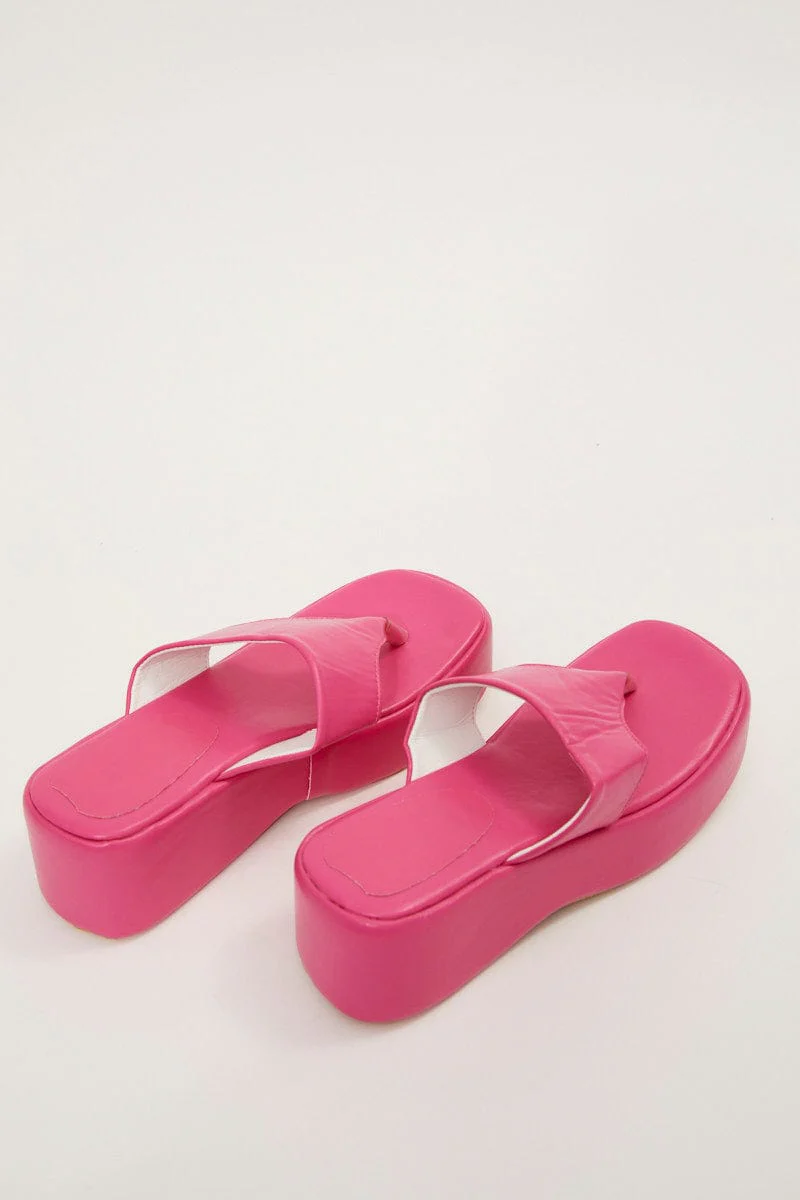 Pink Toe Post Thong Wedge Sandals