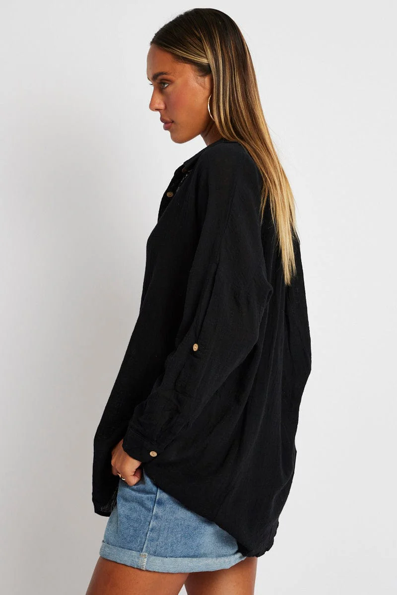 Black Shirt Long Sleeve Cotton