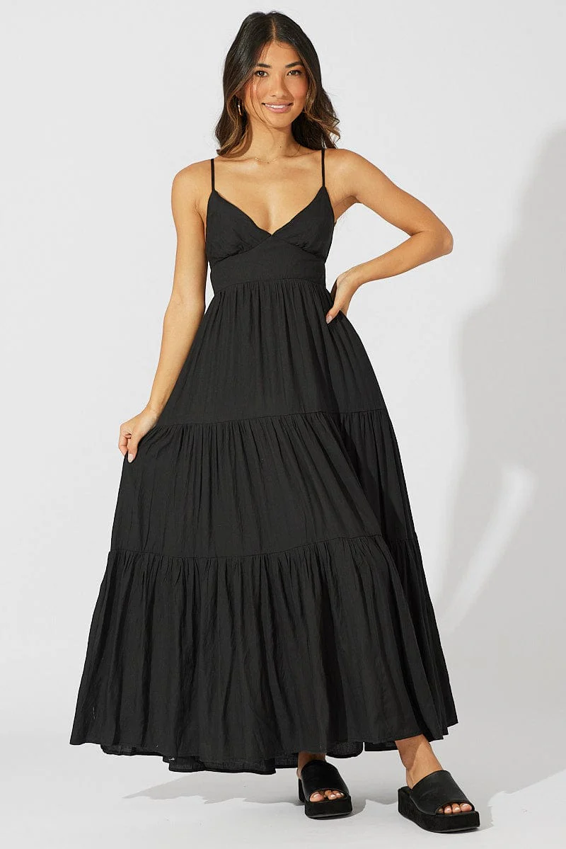 Black Maxi Dress Tiered Sleeveless