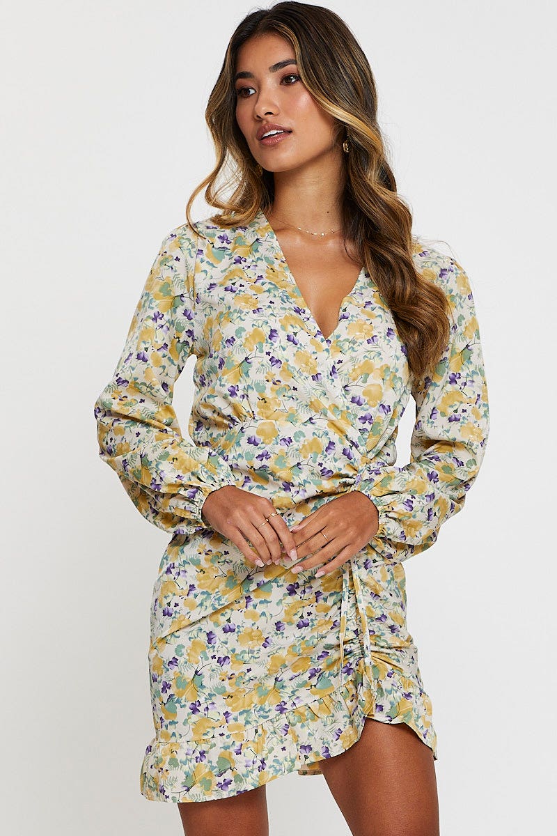 Print Mini Dress Long Sleeve Bodycon