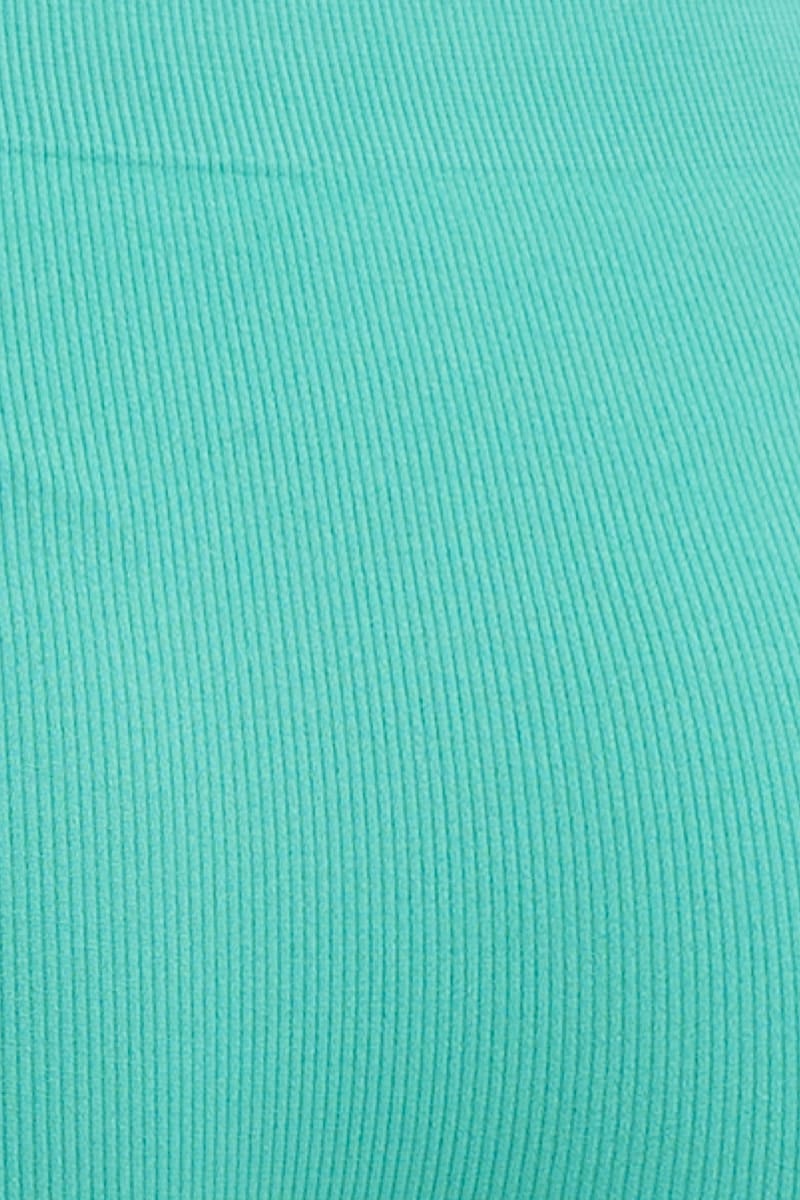 Green High Neck Rib Bind Detail Seamless Tank