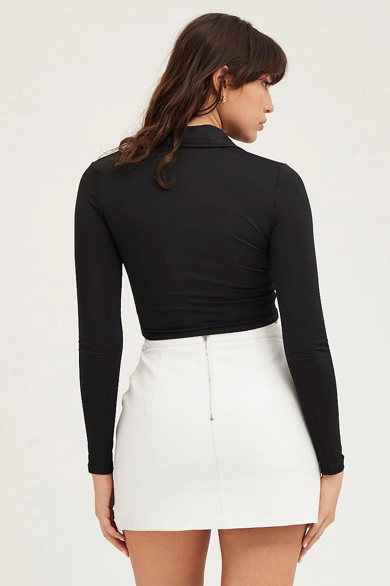 Black Tie Up Detail Long Sleeve Top