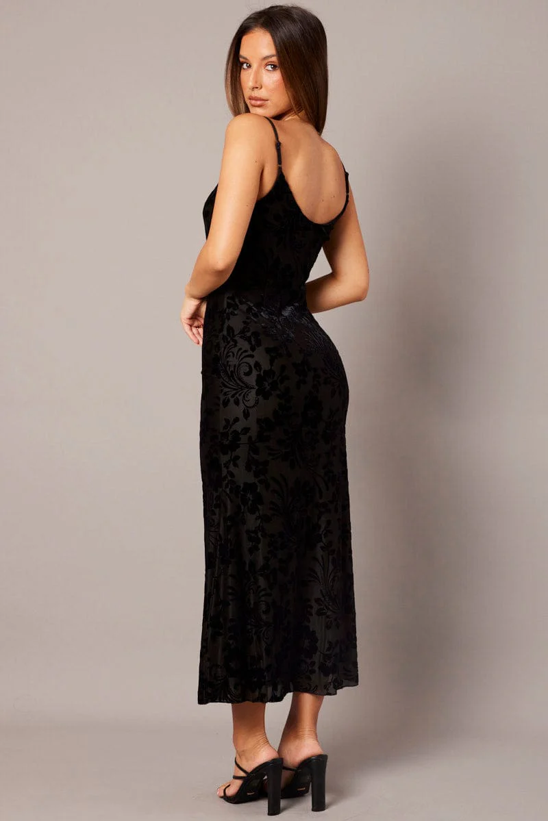 Black Maxi Dress Sleeveless Scoop Neck Burn Out