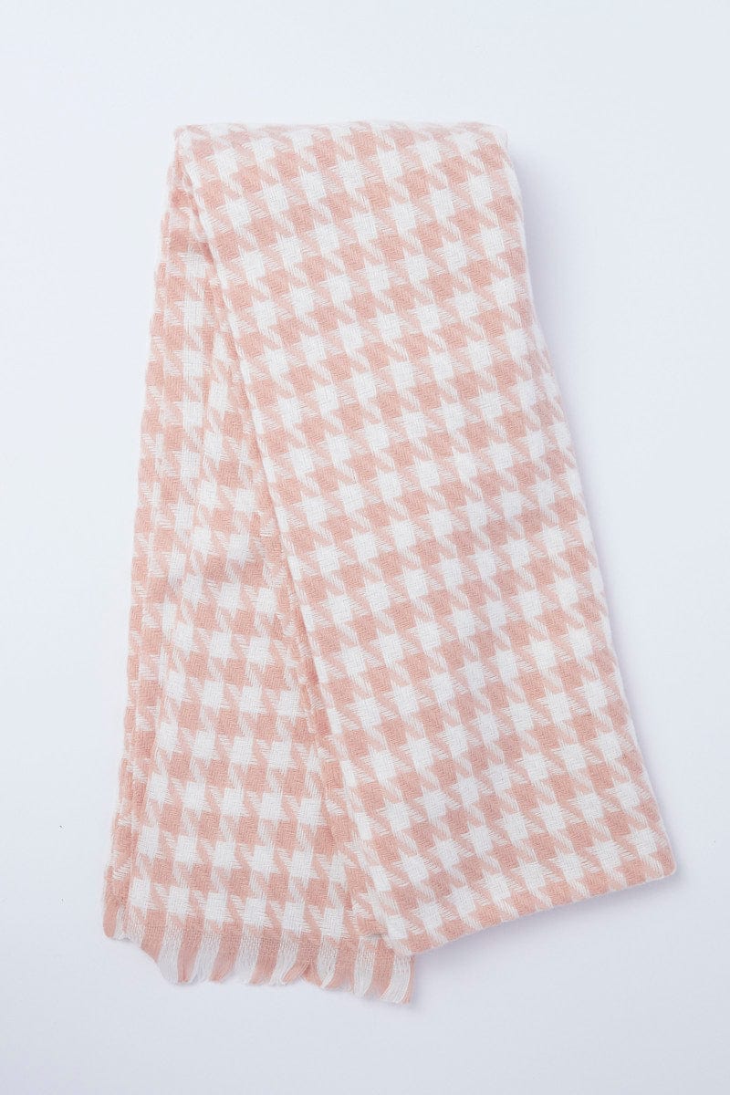 Pink Dogtooth Scarf with Raw Edge