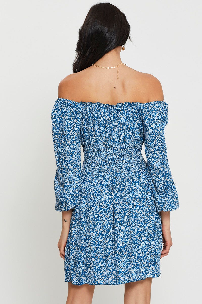 Print Mini Dress Off Shoulder