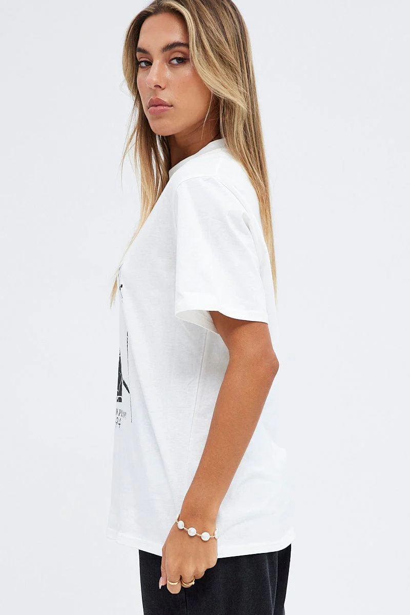 White Graphic Tee Short Sleeve Crew Neck Rock Oversized