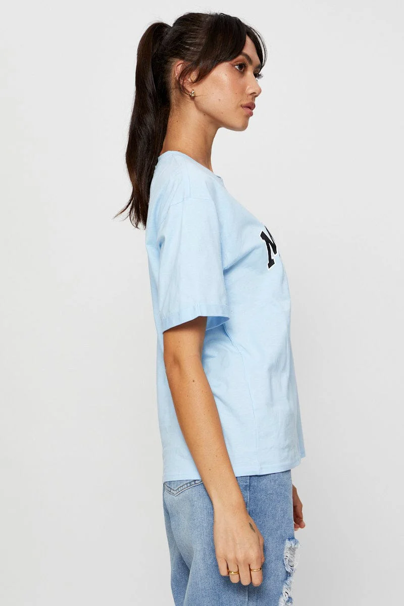 Blue Graphic T Shirt Short Sleeve