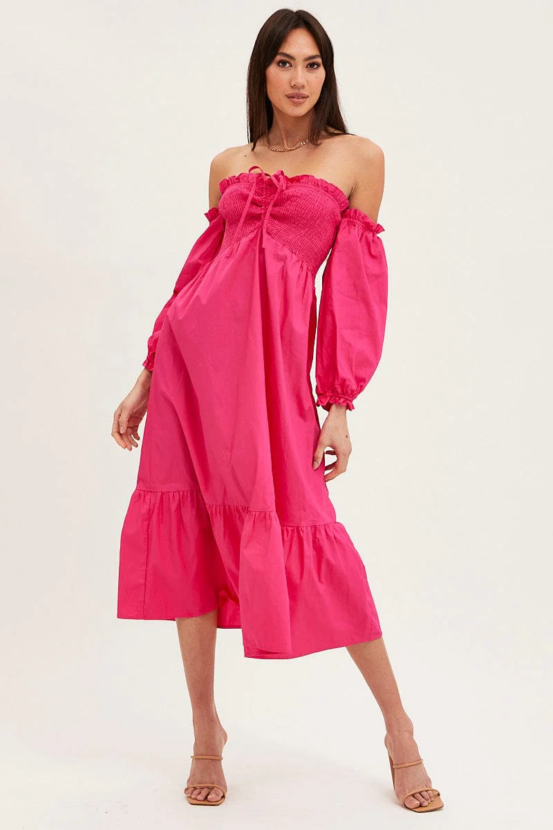 Pink Dress Off Shoulder Maxi