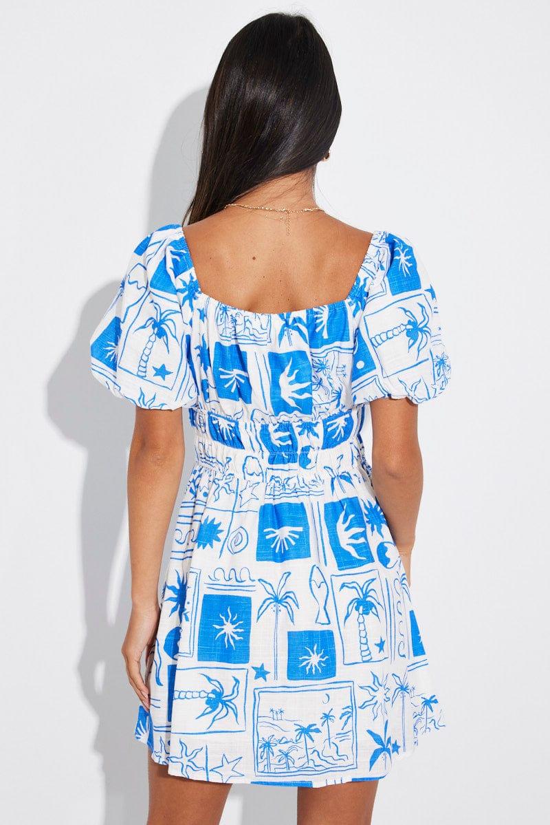 Black Floral Fit And Flare Dress Puff Sleeve Mini