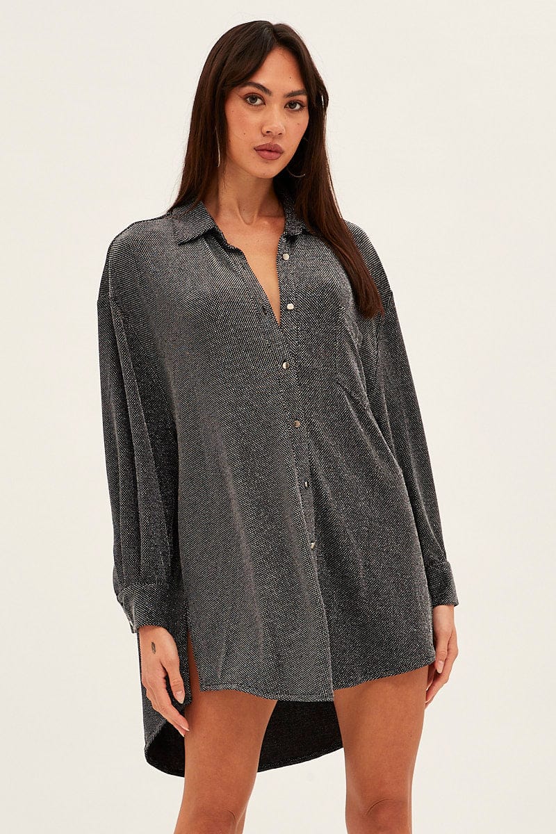 Metallic Oversized Shirt Dress