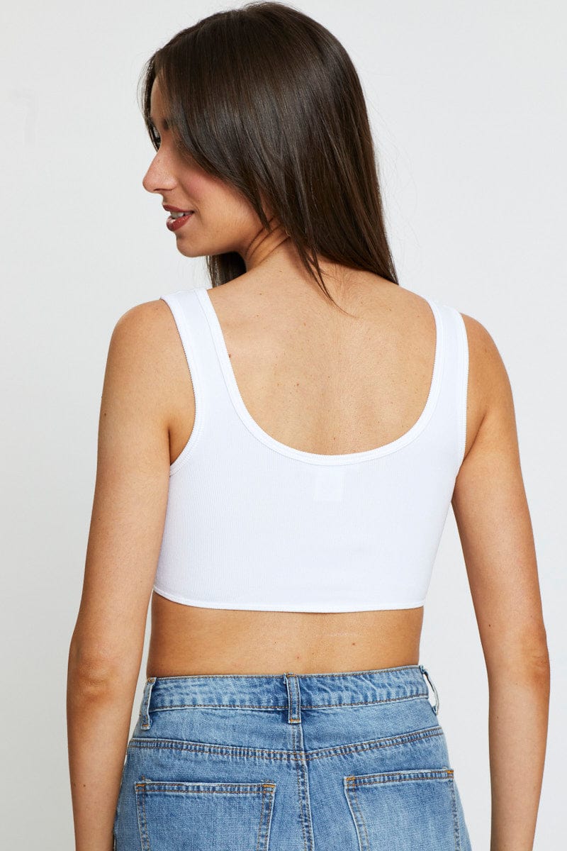 White Crop Tank Top Sleeveless Round Neck Seamless