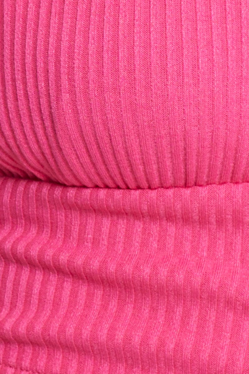 Pink Jersey Top Halter Neck Ribbed