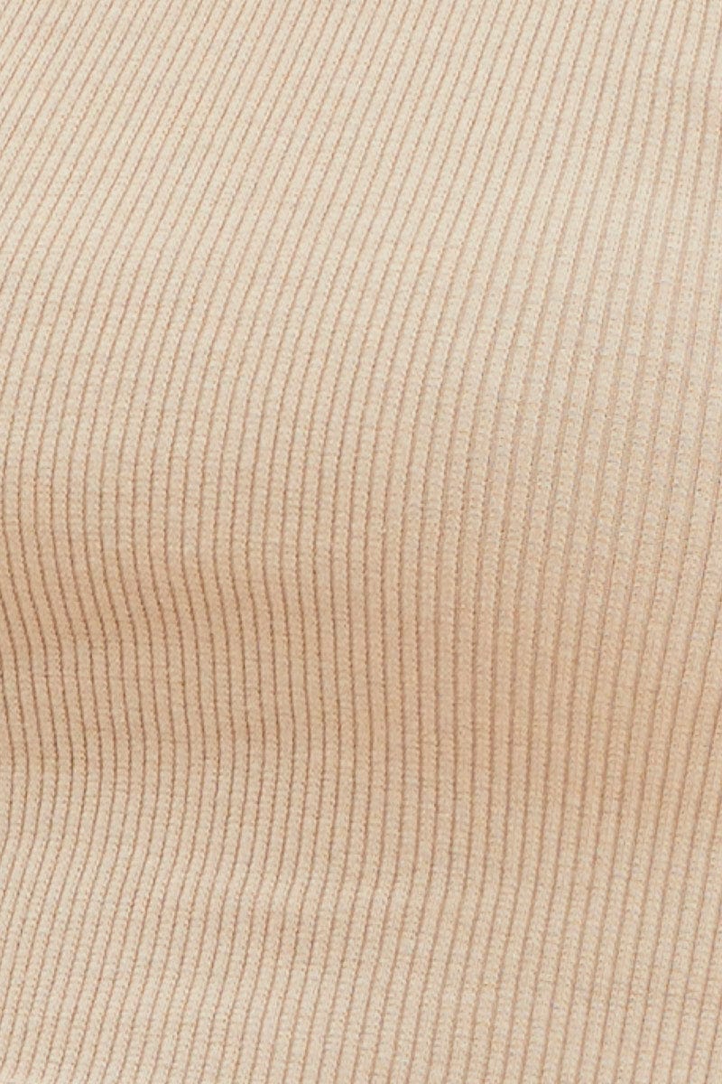 Beige Cropped Tank Cotton Blend Rib Racer Back