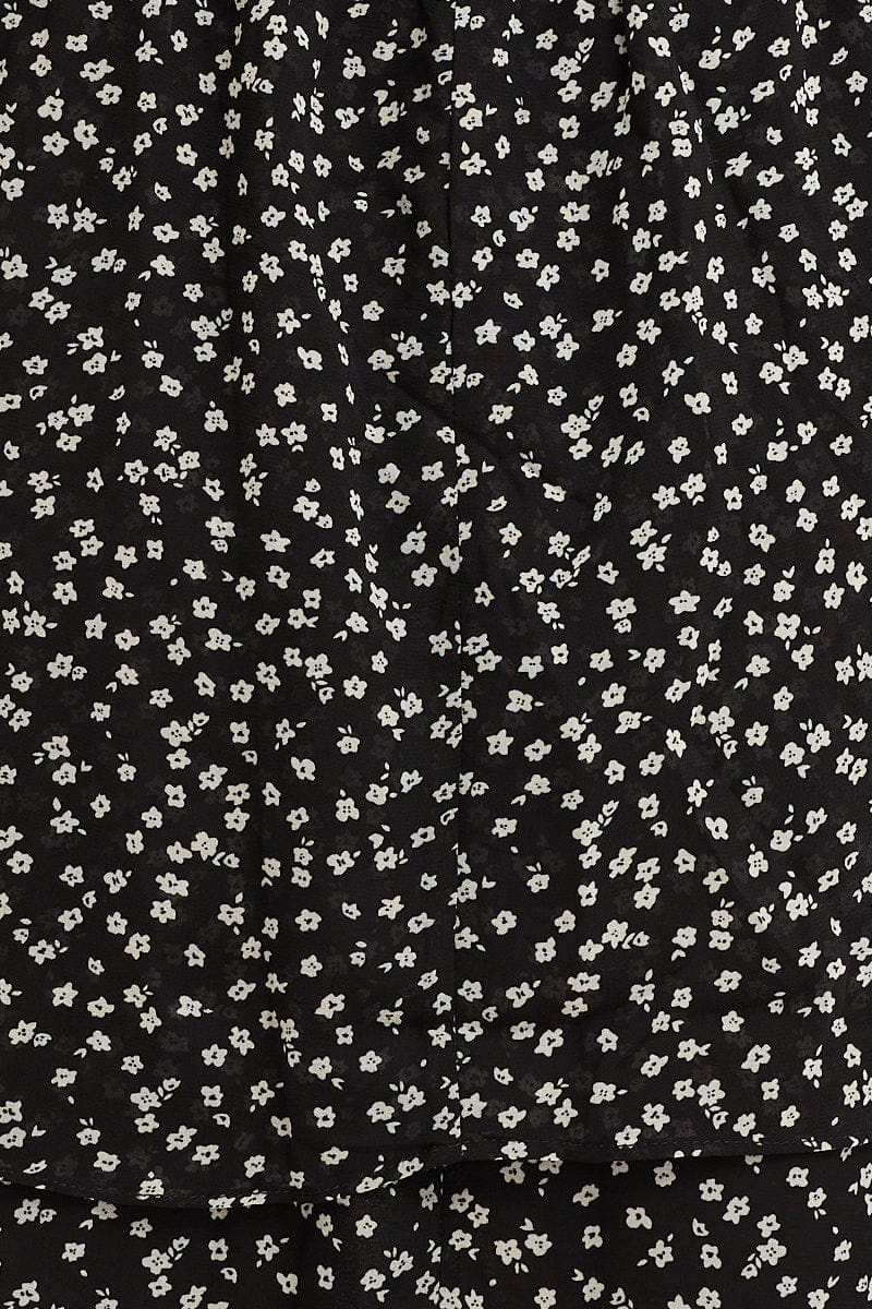 Ditsy Print Flutter Wrap Look Tie Waist Layered Dress