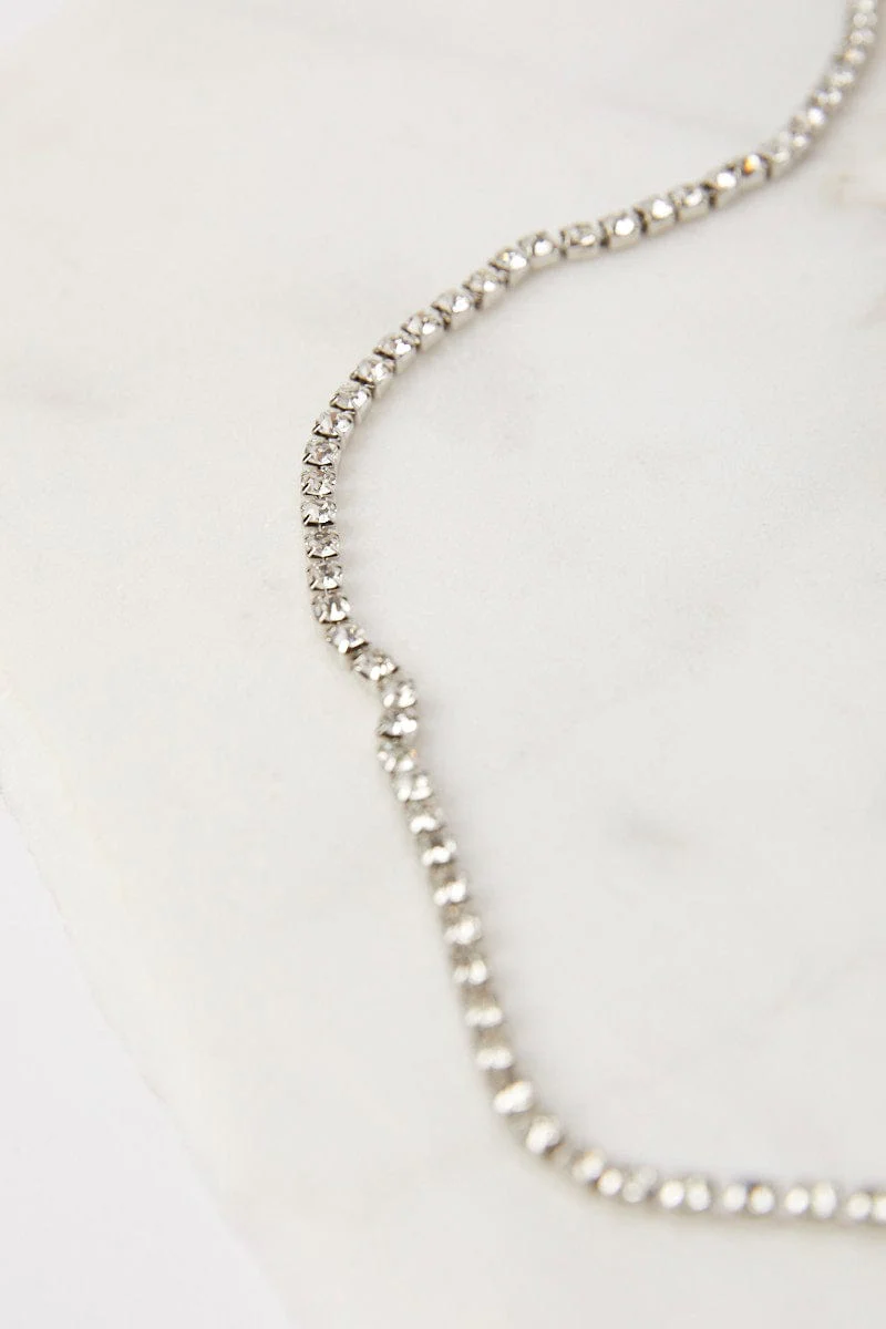 Silver Rhinestone Detail Belly Chain