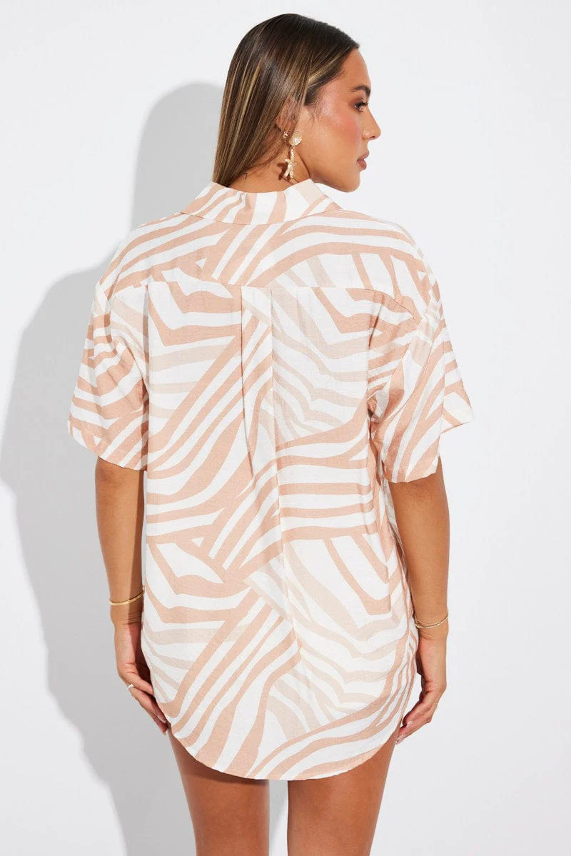 Beige Abstract Shirt  Short Sleeve