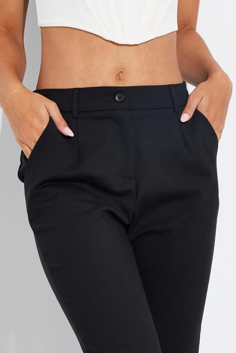 Black Slim Pants Mid Rise Workwear
