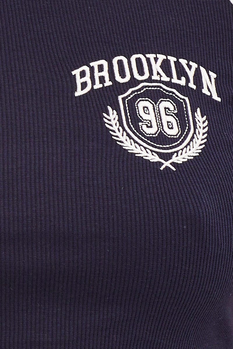 Blue Short Sleeve Embroidered Raglan Tee