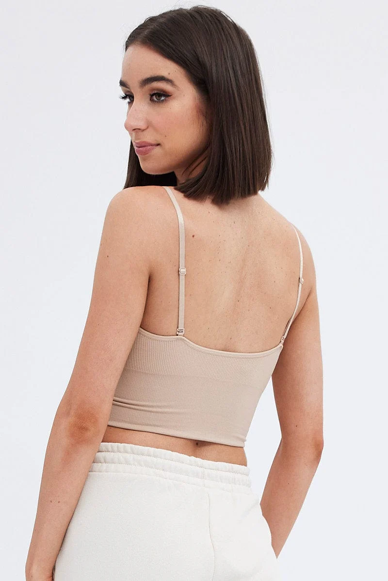 Beige Crop Singlet Top Seamless