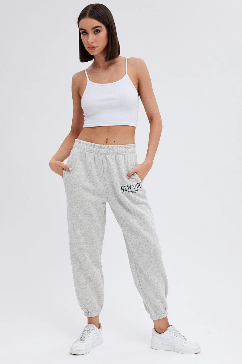 Grey Track Pants High Rise Jogger