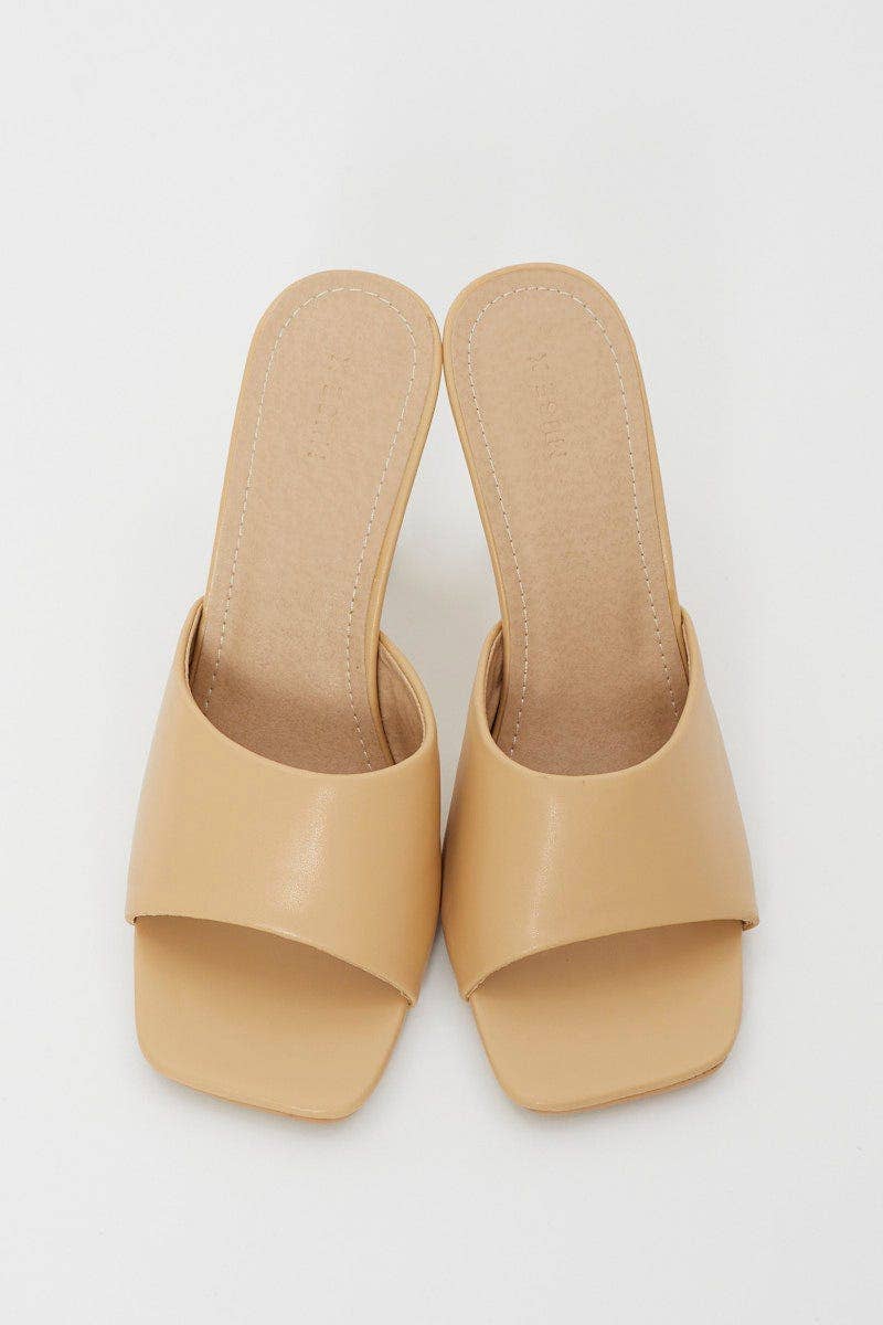 Beige Hayley Square Toe High Heeled Mule Shoe