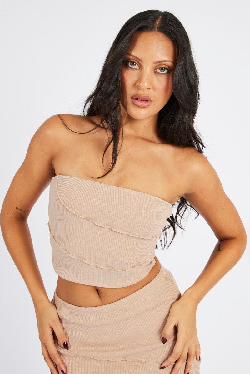 Beige Rib Boobtube Top