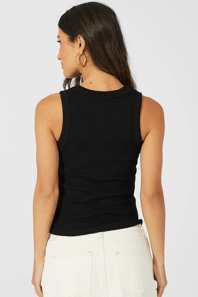 Black Tank Top Sleeveless Crew Neck