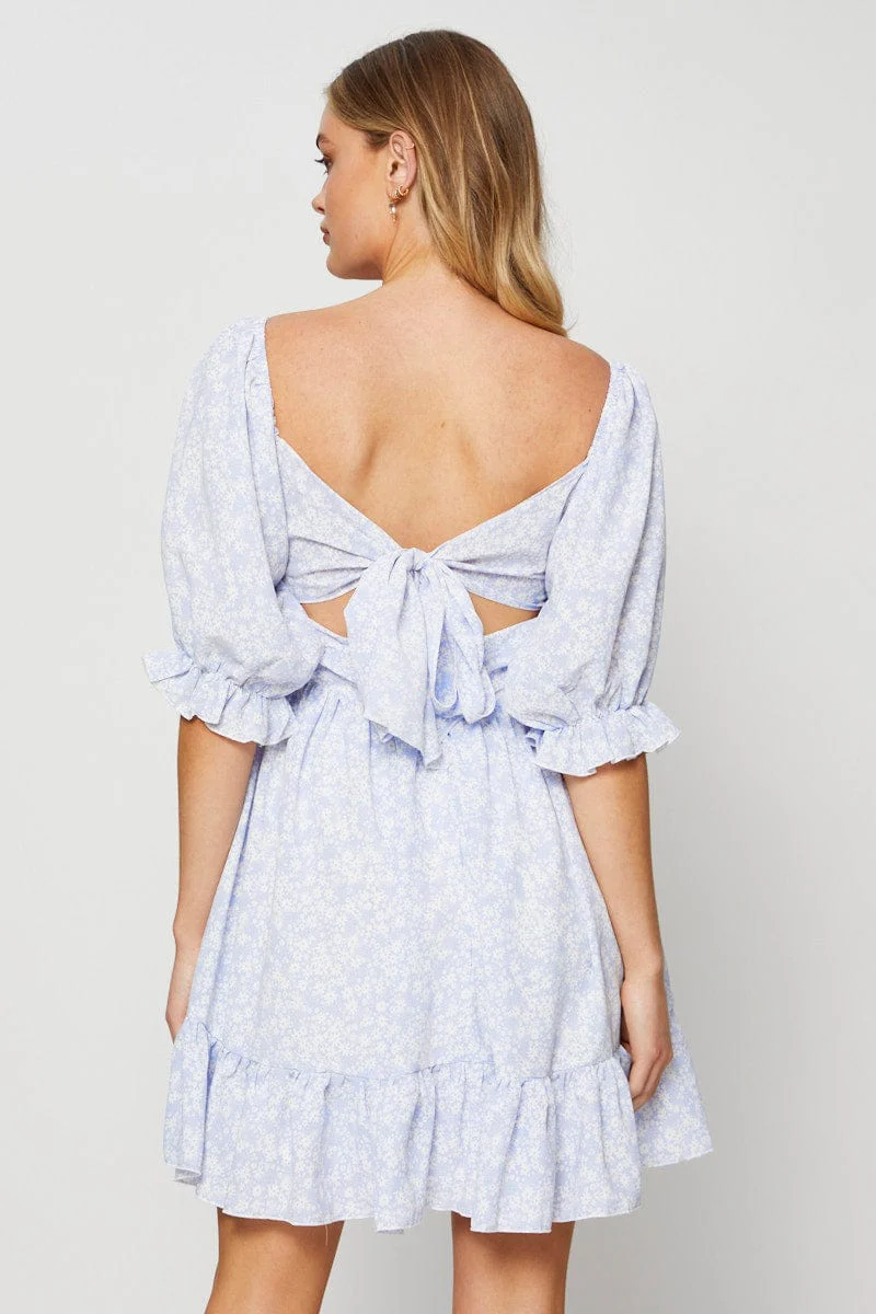 Ditsy Print Mini Dress Short Sleeve