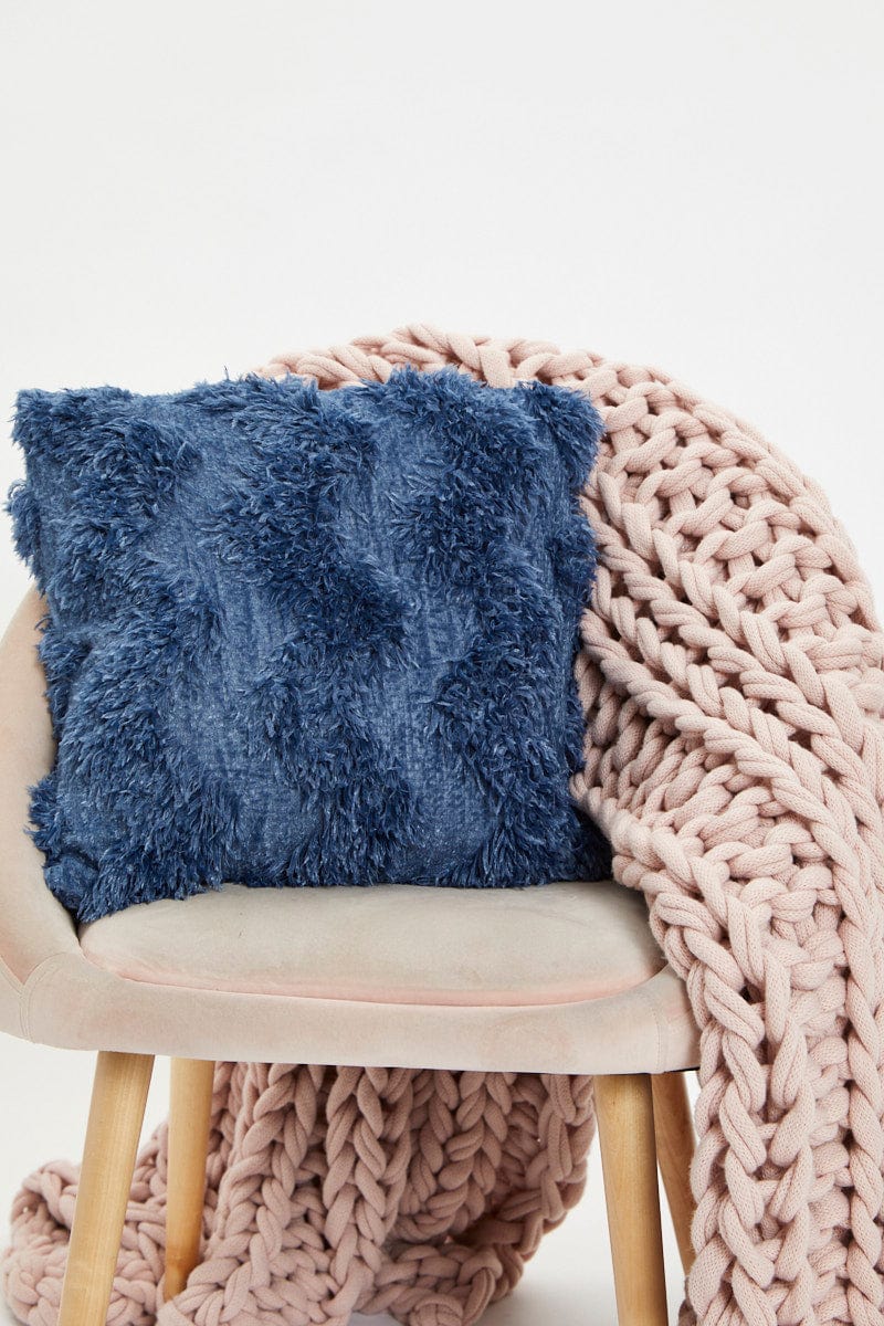 Blue Chevron Textured Cushion