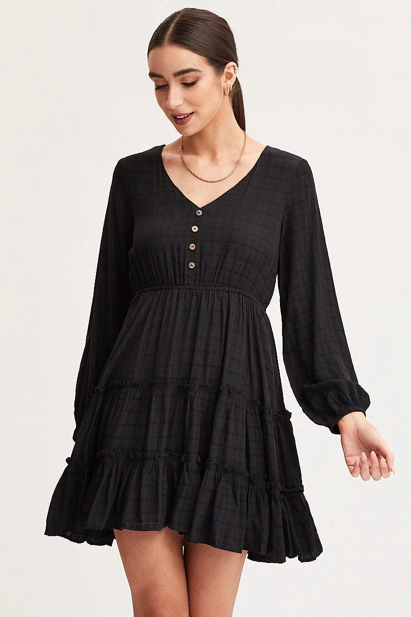 Black Skater Dress Long Sleeve Mini
