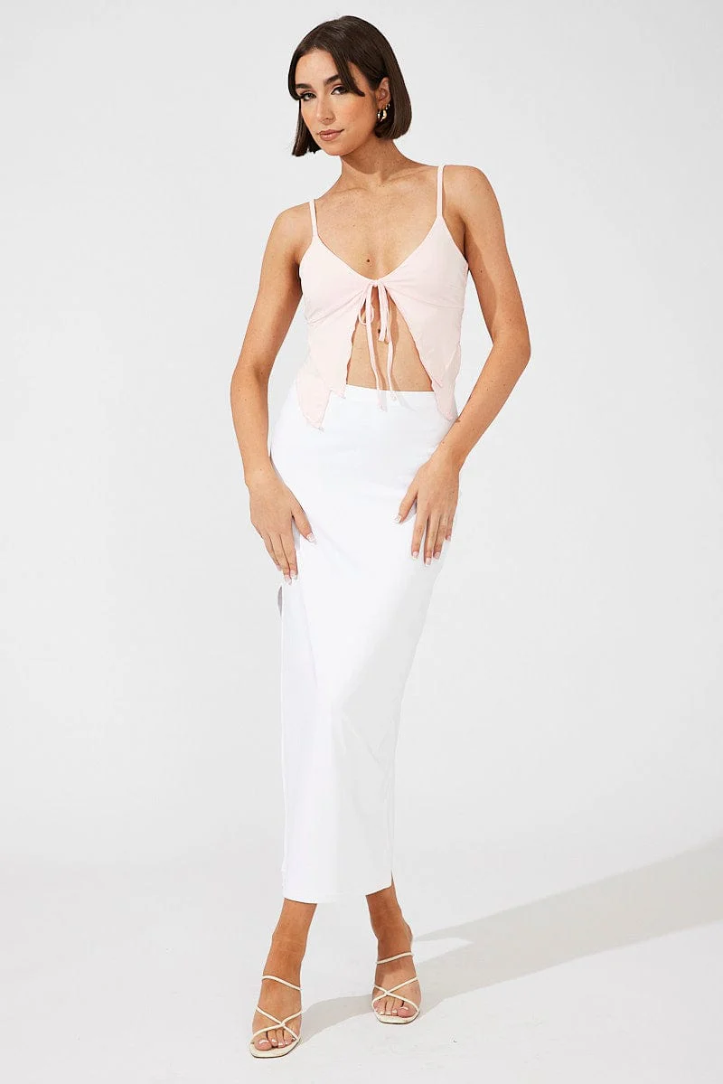 White Supersoft Maxi Skirt Side Split