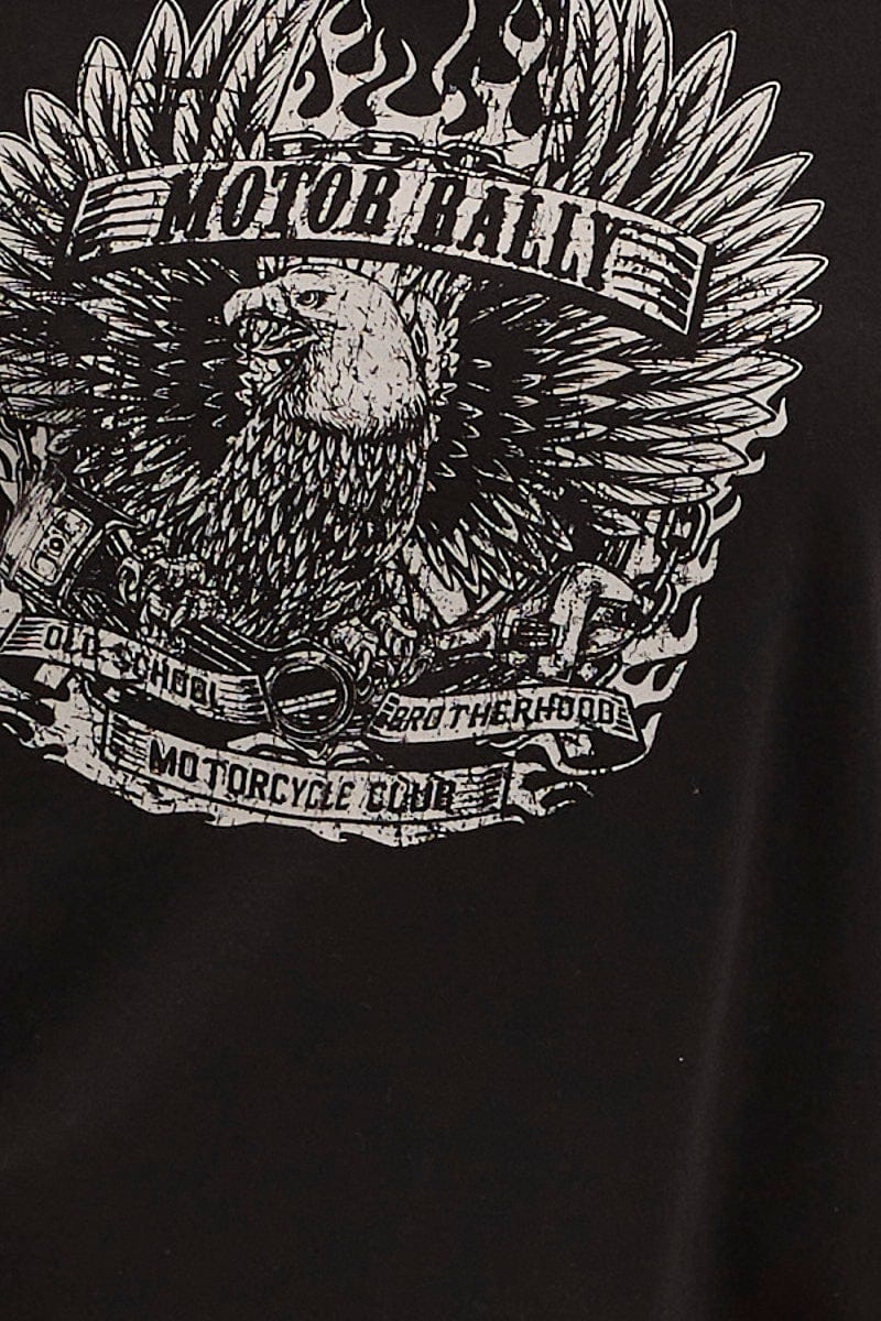 Black Graphic T-Shirt Crew Neck Short Sleeve