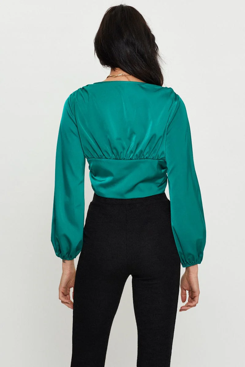 Green Long Sleeve Ruched Top