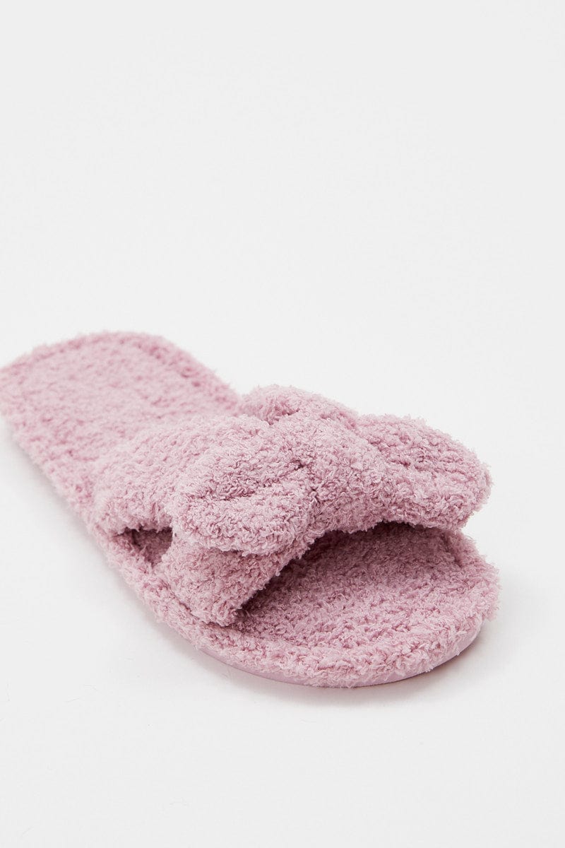 Pink Fluffy Bow Detail Slippers