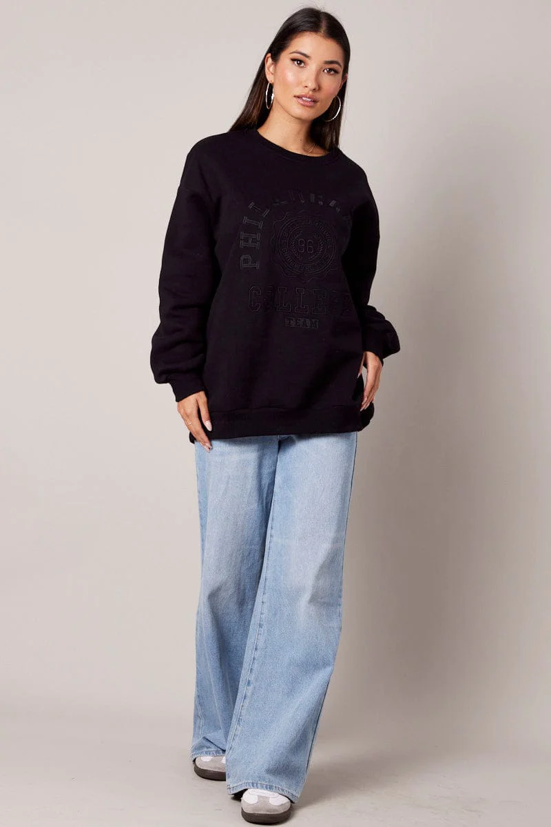 Black Graphic Sweater Long Sleeve