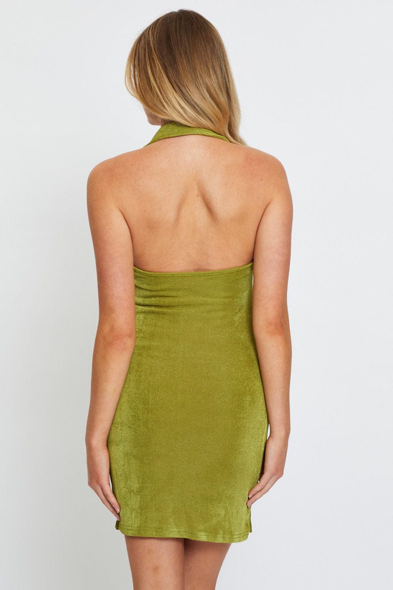 Green Mini Dress Halter Neck
