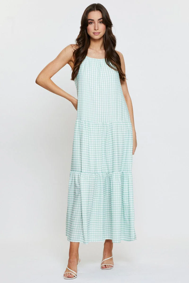 Check A Line Dress Maxi