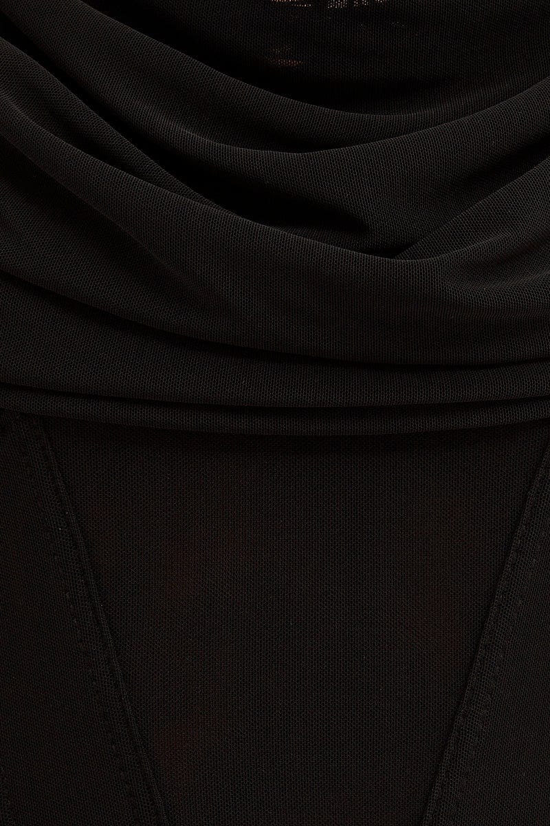 Black Corset Top Sleeveless Cowl Neck Crop Mesh