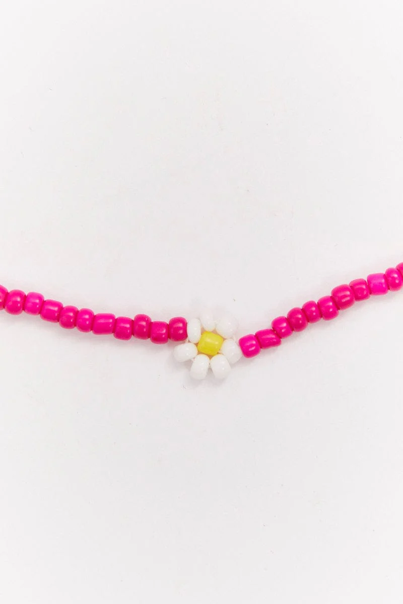 Pink Floral Beaded Necklace