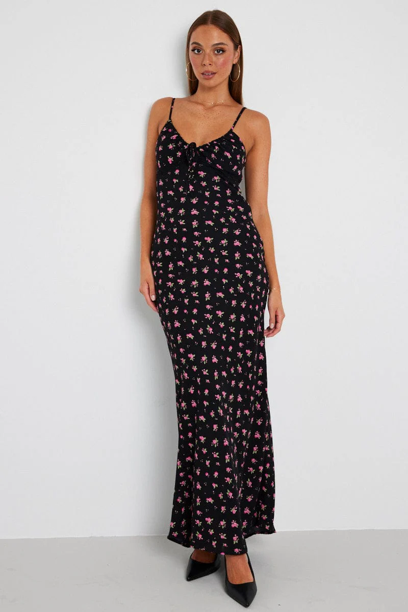 Black Floral Maxi Dress Sleeveless