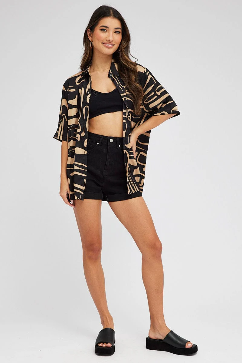 Black Abstract Shirt Short Sleeve
