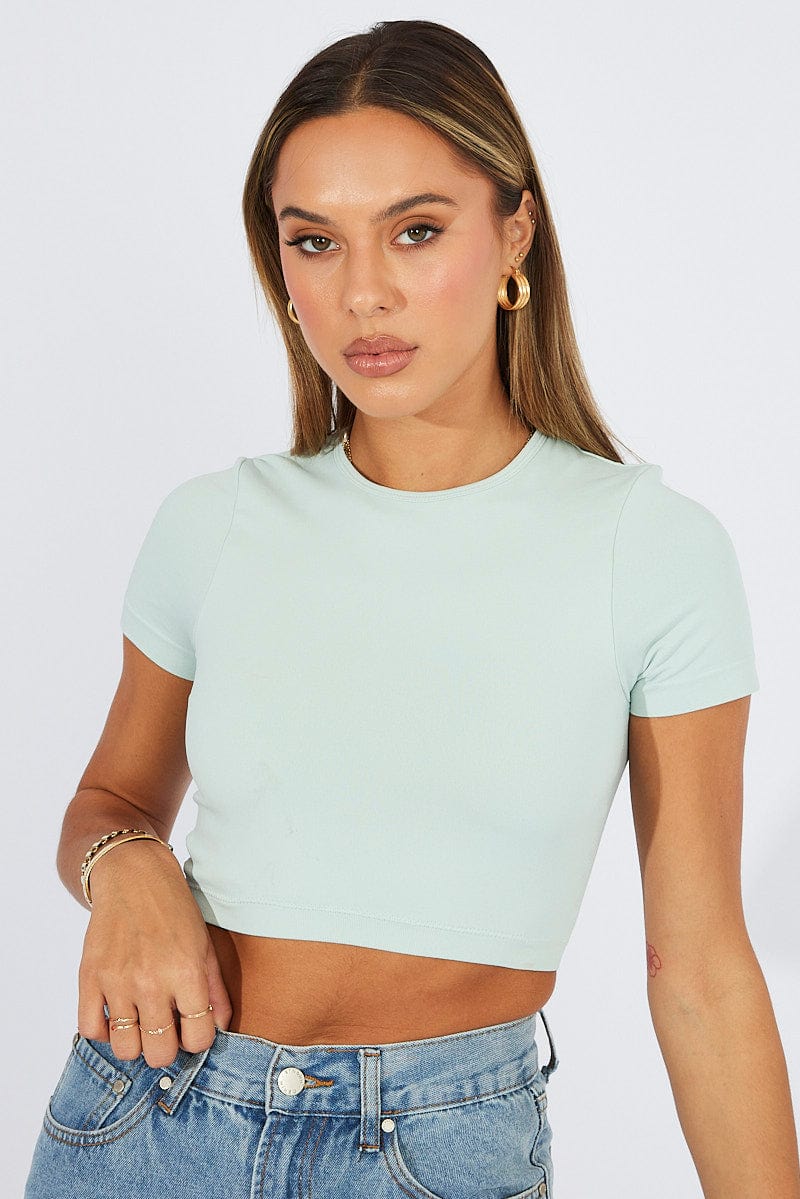 Green T Shirt Short Sleeve Crew Neck Seamless
