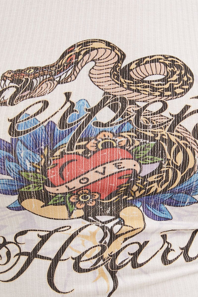 White Tank Top Round Neck Digital Print