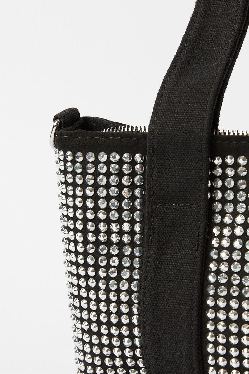 Black Rhinestone Decor Small Tote Bag