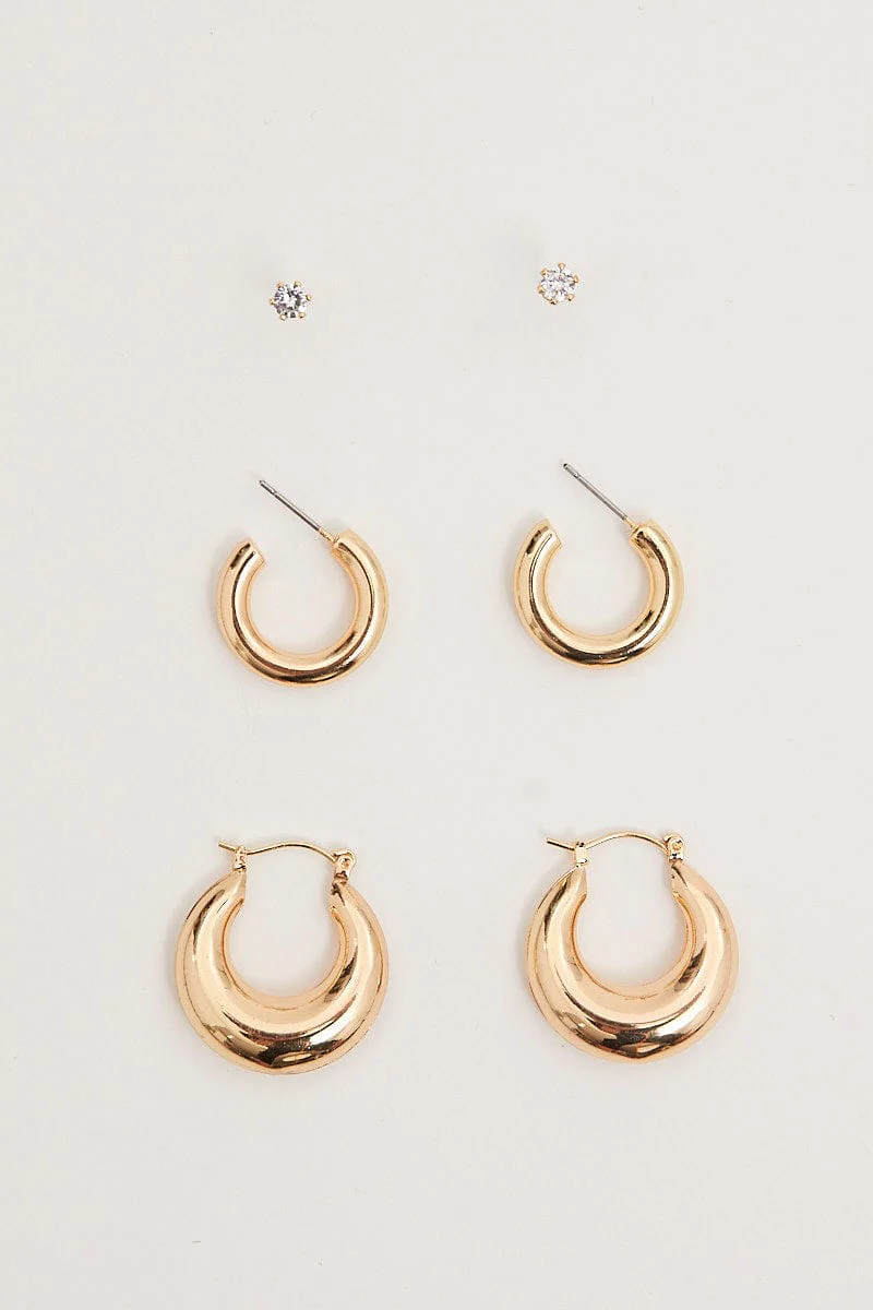 Gold Hoop Earrings Set