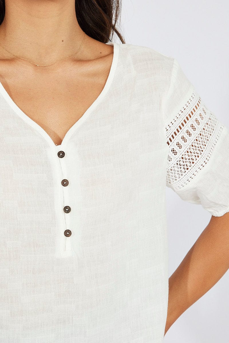 White Top lace details sleeve texture cotton
