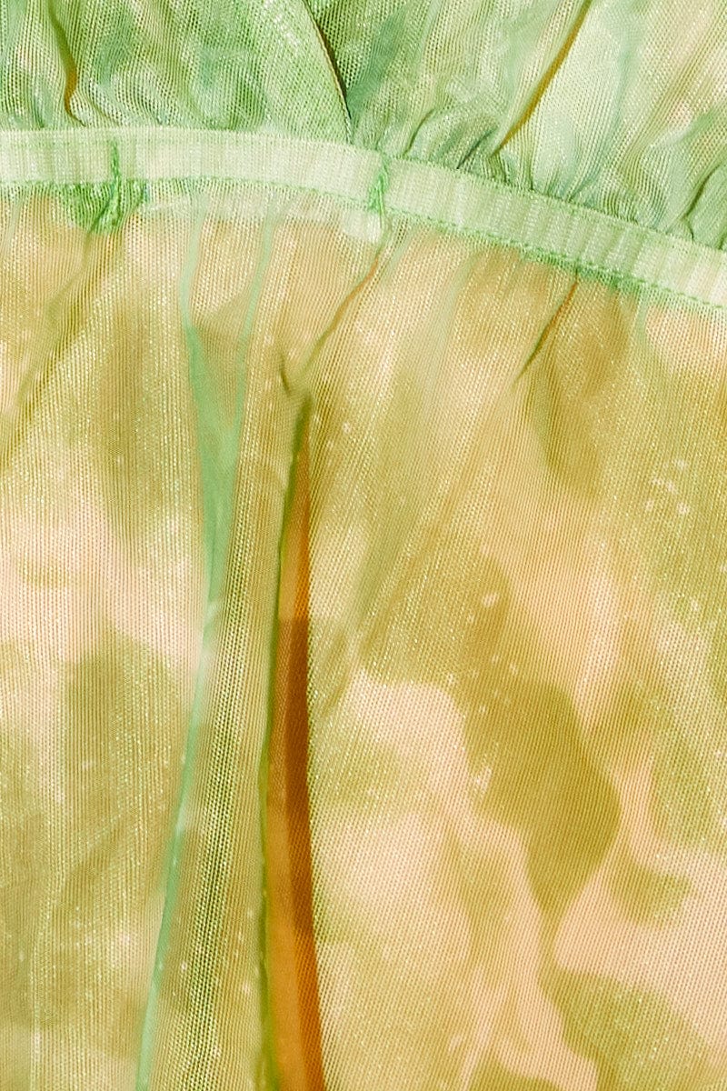 Green Abstract Crop Top Backless Mesh