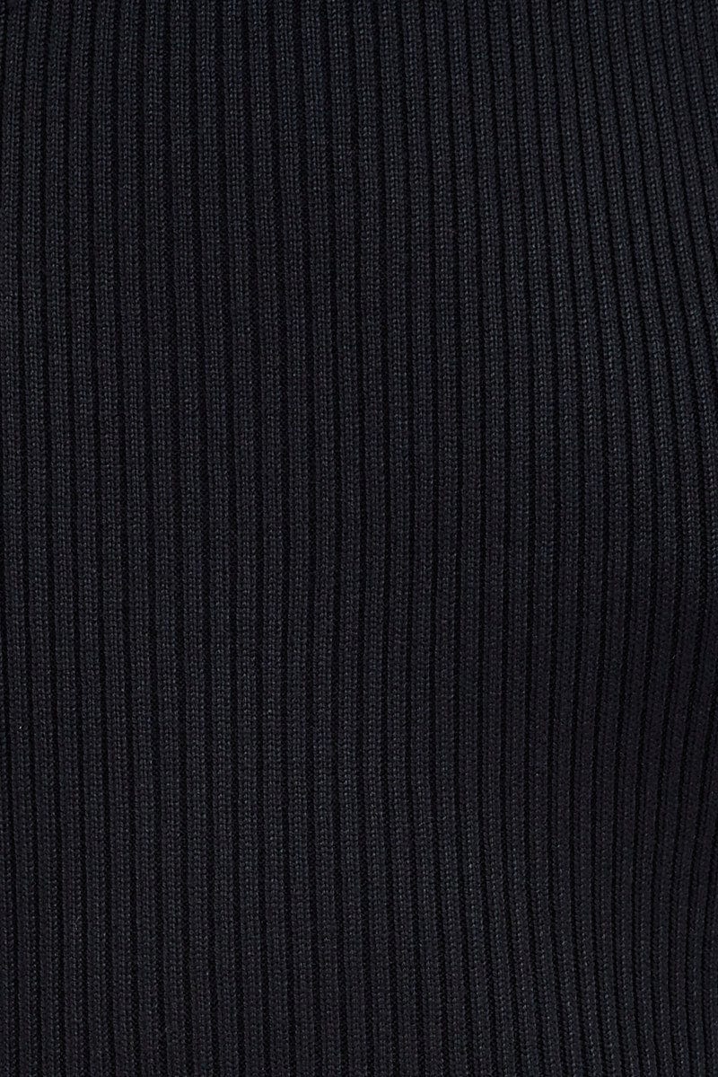 Black Knit Dress Sleeveless Round Neck Belted Midi