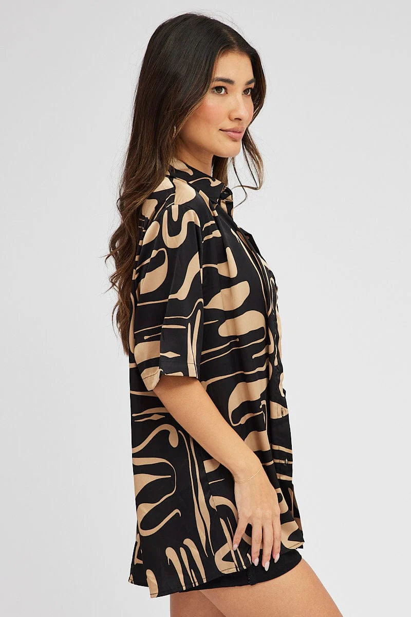 Black Abstract Shirt Short Sleeve