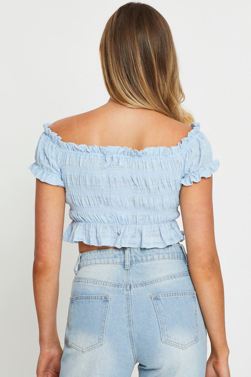 Blue Crop T Shirt Short Sleeve